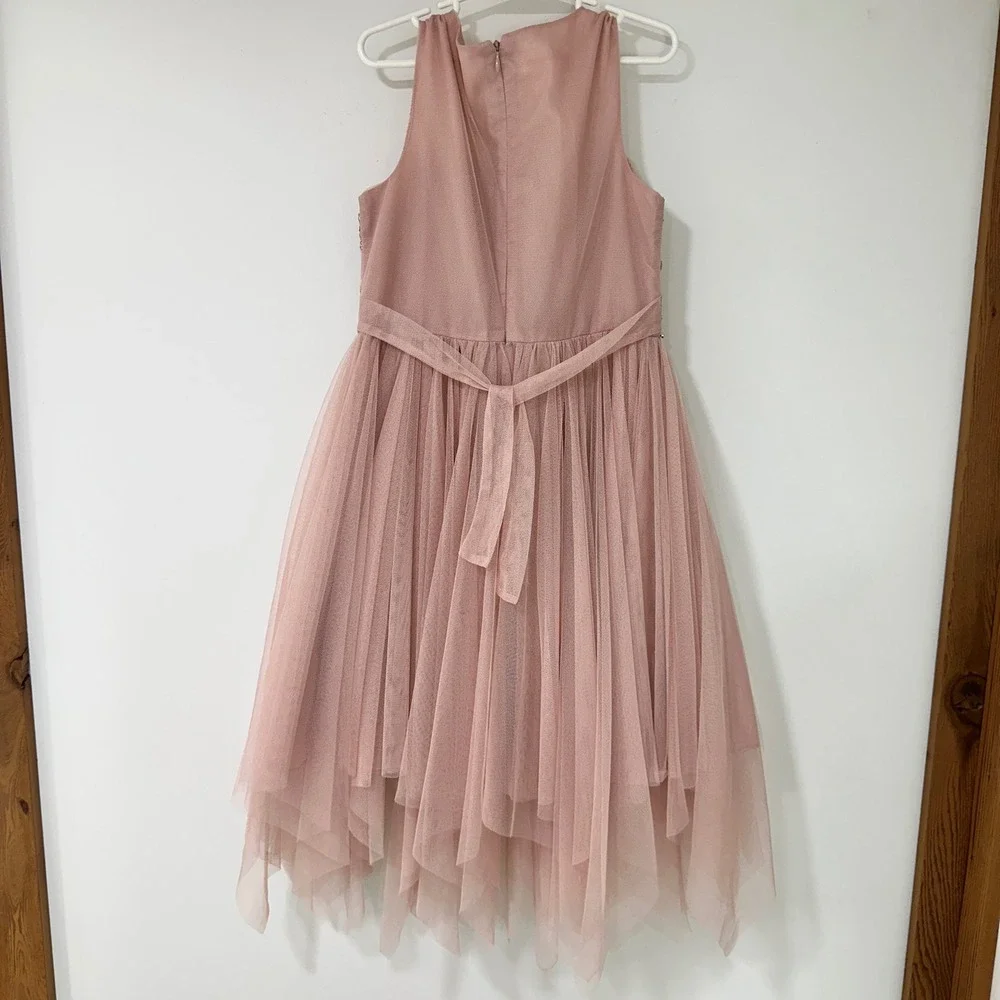 Bonnie Jean Sequin Floral Tulle Dress Girls Size 10 Blush Pink‎ Handkerchief Hem